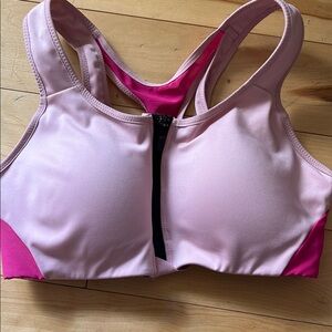 Barley used Nike Pink padded back support Sports Bra with Front Zipper